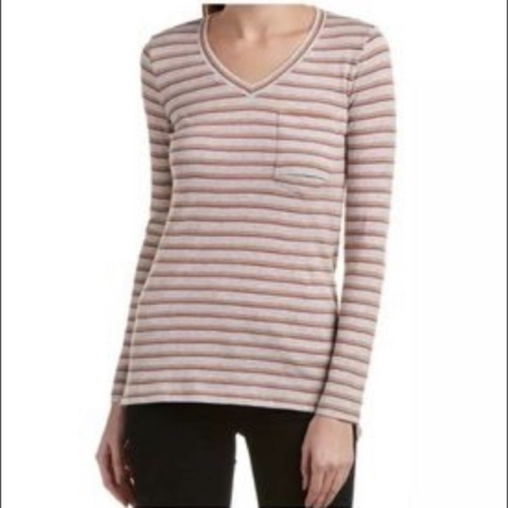 Cabi striped skipper tee small orange gray shirt soft long sleeve vneck